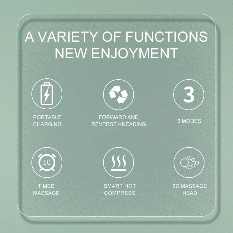 Massage device features: portable charging, hot compress, kneading, 3 modes, Sleep Oasis