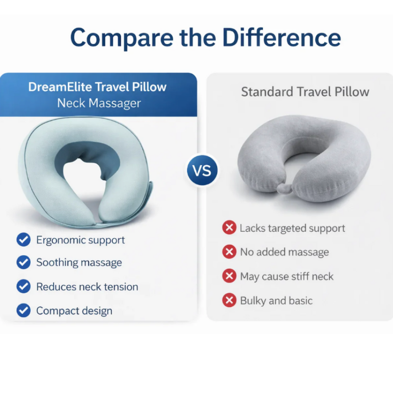 DreamElite Travel Pillow neck massager vs standard travel pillow comparison with benefits