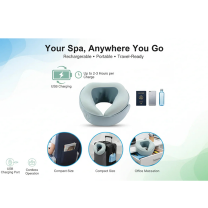 Rechargeable travel neck massager pillow, compact for office and suitcase, USB charging