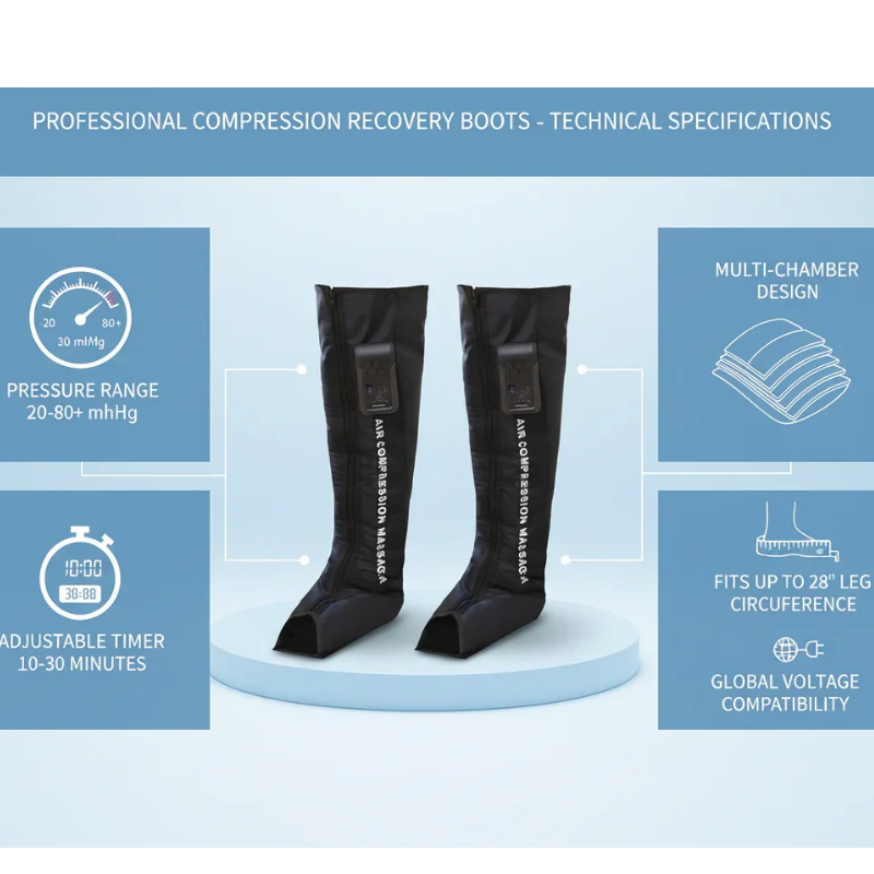 Professional compression recovery boots for leg massage with adjustable timer, multi-chamber design, Sleep Oasis wellness product