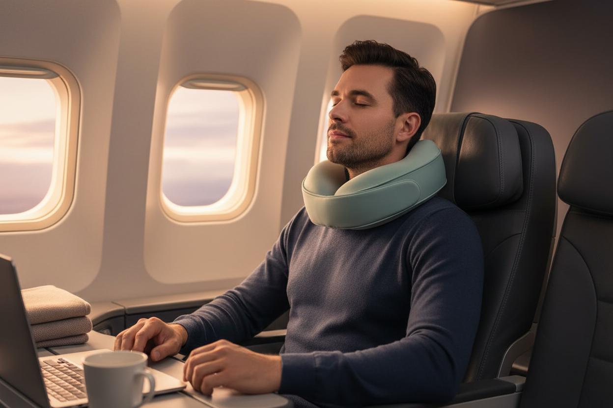 DreamElite lifestyle - man relaxing on airplane