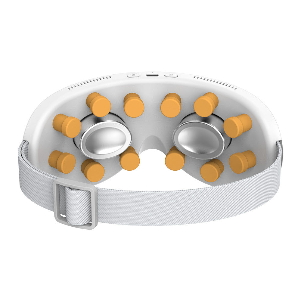 Eye massager with adjustable strap and multiple orange massage nodes for relaxation