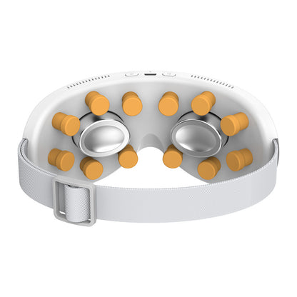 Eye massager with adjustable strap and multiple orange massage nodes for relaxation