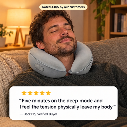 Customer review of DreamElite neck massager from Jack Ho, verified buyer, relaxing at home