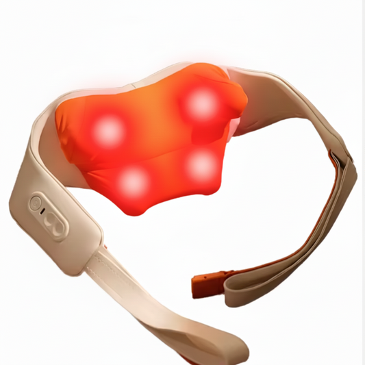 Hand-held Orange  neck and shoulder massager with red light therapy function 