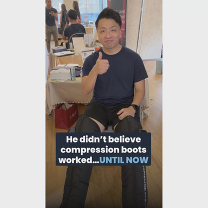 Customer video: man tries Dream Restore Pro air compression recovery boots and gives a thumbs up