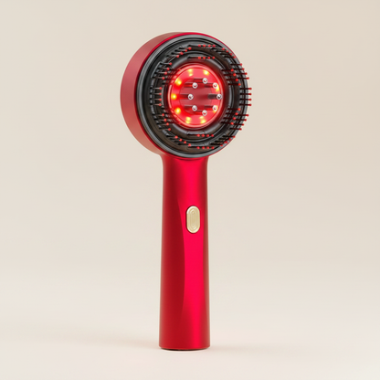 Red Scalp Massager — Warm Off-White Background