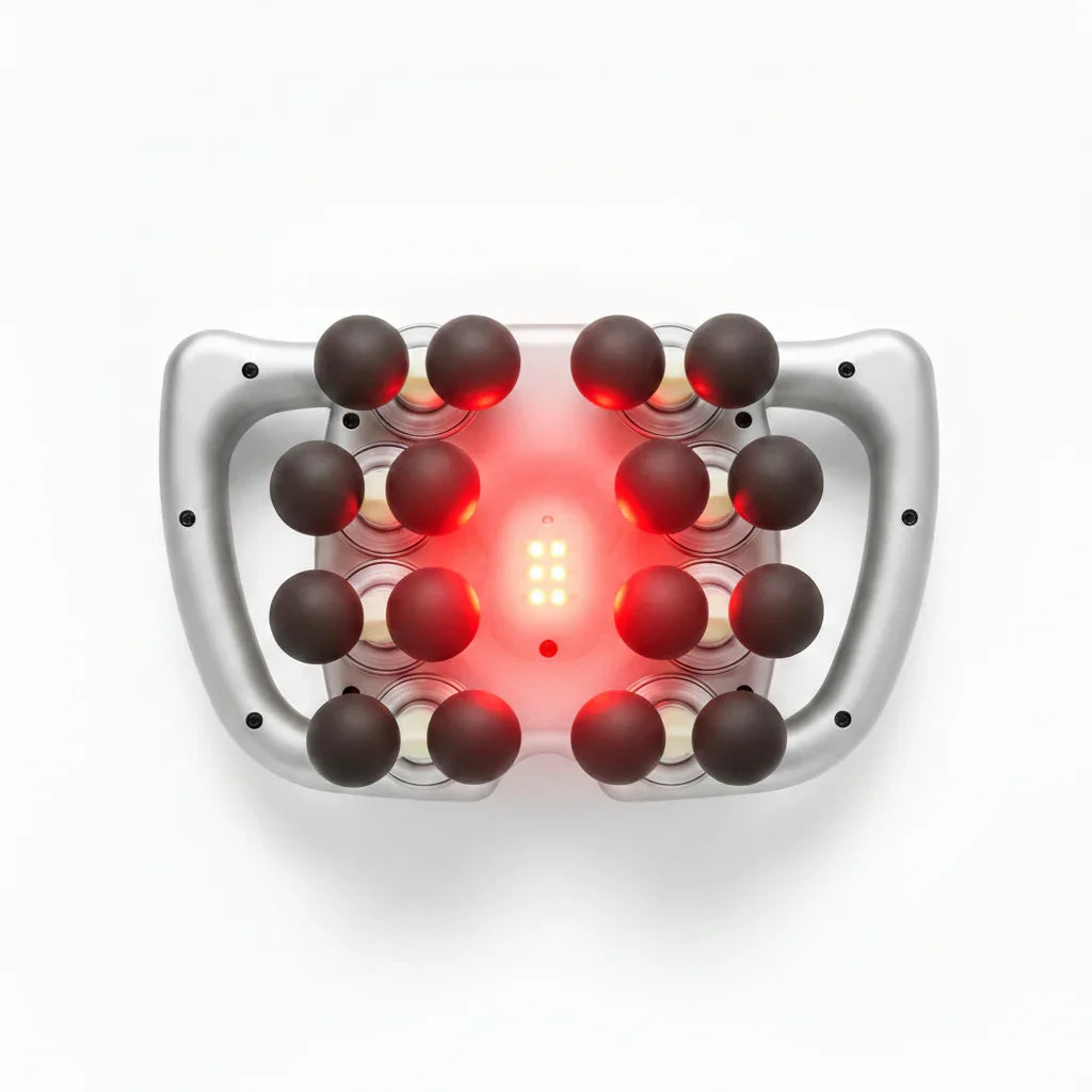 Black_16-Head Massager Front View with Vivid Red LED